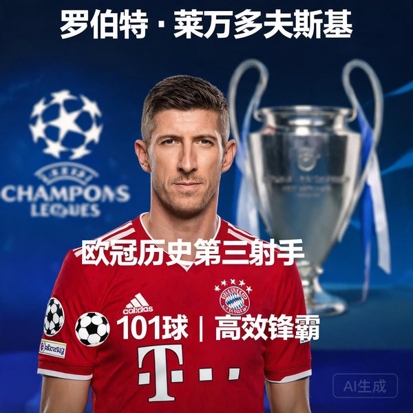 莱万多夫斯基肖像，欧冠历史第三射手，101球高效锋霸
